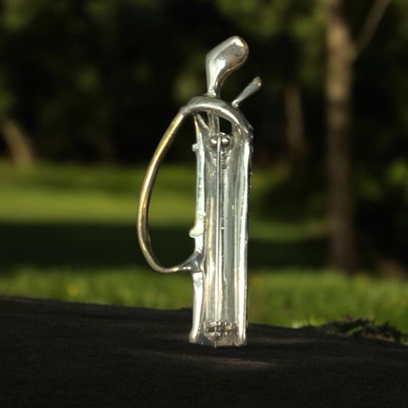 Golf Clubs Gold Tone Crystal Glass Rhinestone Gem 2.25” Brooch - Picture 3 of 3